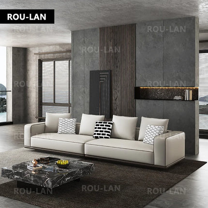Bonney Rou-Lan Tofu Block Leather Sofa — First Layer Cowhide Minimalist Corner Sofa for Modern Living Spaces (260/300/340CM)
