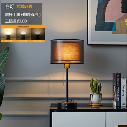 American Retro Gold Nordic Table Lamp – Luxury Warm LED Bedside & Study Light