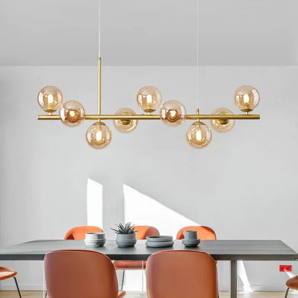 Modern Glass Ball Ceiling Chandelier | Elegant Golden Black Pendant Light For Dining Room, Kitchen Island & Living Spaces