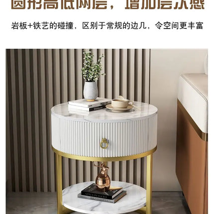 CelesteRound Modern Slate Nightstand – Minimalist Luxury Metal Side Table with Drawer for Bedroom & Living Elegance