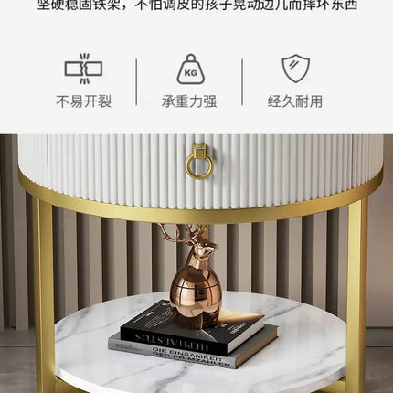 CelesteRound Modern Slate Nightstand – Minimalist Luxury Metal Side Table with Drawer for Bedroom & Living Elegance