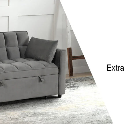 The House Of Bonney EBELLO 3-In-1 Velvet Convertible Sofa Bed – Modern Space-Saving Double Sleeper With Pillows