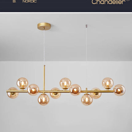 Modern Glass Ball Ceiling Chandelier | Elegant Golden Black Pendant Light For Dining Room, Kitchen Island & Living Spaces