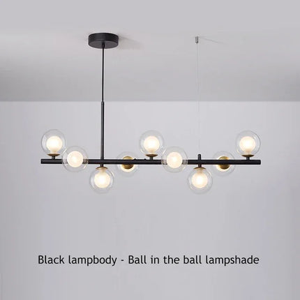 Modern Glass Ball Ceiling Chandelier | Elegant Golden Black Pendant Light For Dining Room, Kitchen Island & Living Spaces