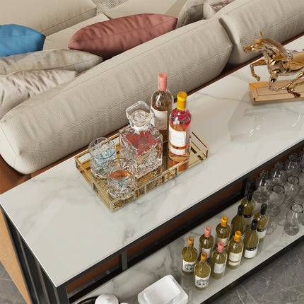 The House Of Bonney 47.2” Modern Sintered Stone Console Table – White Marble Entryway Table With Black Metal Base