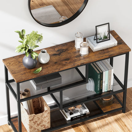 Console Table, 4-Tier Sofa Tables Narrow Entryway Table with Glass Shelf & Metal Frame, 39.4" Behind Couch Table for Living Room