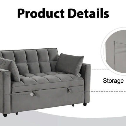 The House Of Bonney EBELLO 3-In-1 Velvet Convertible Sofa Bed – Modern Space-Saving Double Sleeper With Pillows