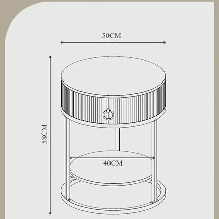 CelesteRound Modern Slate Nightstand – Minimalist Luxury Metal Side Table with Drawer for Bedroom & Living Elegance