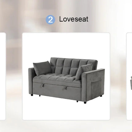 The House Of Bonney EBELLO 3-In-1 Velvet Convertible Sofa Bed – Modern Space-Saving Double Sleeper With Pillows