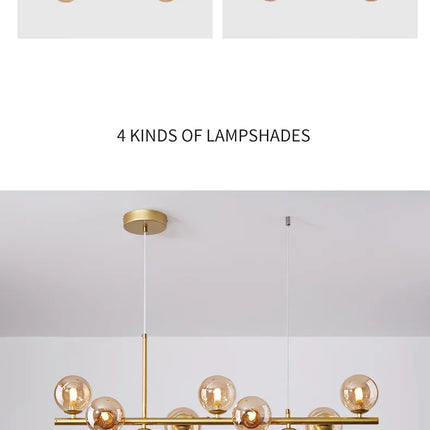 Modern Glass Ball Ceiling Chandelier | Elegant Golden Black Pendant Light For Dining Room, Kitchen Island & Living Spaces
