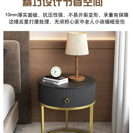 CelesteRound Modern Slate Nightstand – Minimalist Luxury Metal Side Table with Drawer for Bedroom & Living Elegance