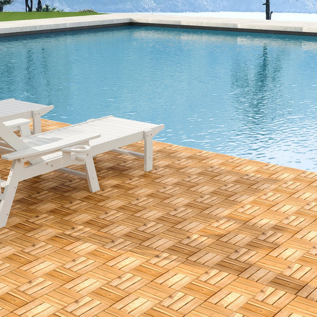 The House Of Bonney 30-Piece Acacia Wood Interlocking Deck Tiles – Natural Outdoor & Patio Flooring Set