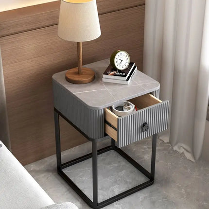 CelesteRound Modern Slate Nightstand – Minimalist Luxury Metal Side Table with Drawer for Bedroom & Living Elegance