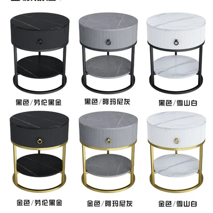 CelesteRound Modern Slate Nightstand – Minimalist Luxury Metal Side Table with Drawer for Bedroom & Living Elegance