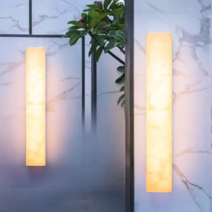 Sienna Verro Long Marble Wall Sconce — Modern Copper & Stone Accent Lighting for Hall, Living Room & Boutique Interiors