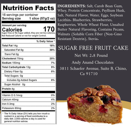 Andy Anand Sugar Free Fruit Cake Amazing-Decadent Hand Made (2.8 Lbs)