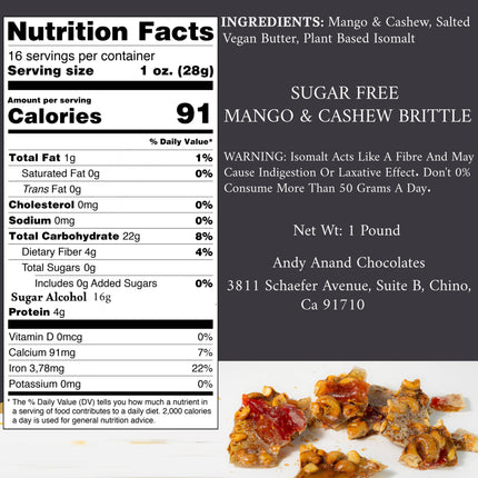 Andy Anand's Sugar Free Mango & Cashew Brittle - Croccante, Imported from Italy, a Crunchy Delight that Melts in Your Mouth! 1 lbs