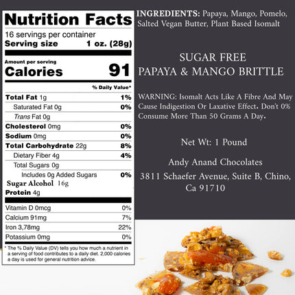 Andy Anand's Sugar Free Fruit Brittle with Exotic fruits Papaya, Mango, Pomelo - Croccante, Imported from Italy, a Crunchy Delight that Melts in Your Mouth! 1 lbs