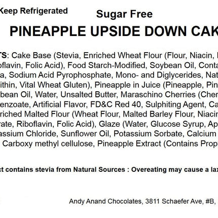 Andy Anand Sugar Free Pineapple Upside Down Cake 9" - Freshly Baked in Homemade Style Cake Recipe (2.6 lbs)
