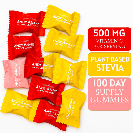 Andy Anand Sugar Free Vitamin C Gummies 500mg per Serving, Immune & Antioxidant Support,100 Sugar Free Gummies, 100 Day Supply, Strawberry, Mango, Pineapple, Peach, individually wrapped (14 oz)