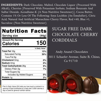 Andy Anand Sugar-Free Vegan Dark Chocolate Cherry Cordial Truffles – 24 Pc Gift Box, 60% Cocoa Butter, Decadent & Healthy.