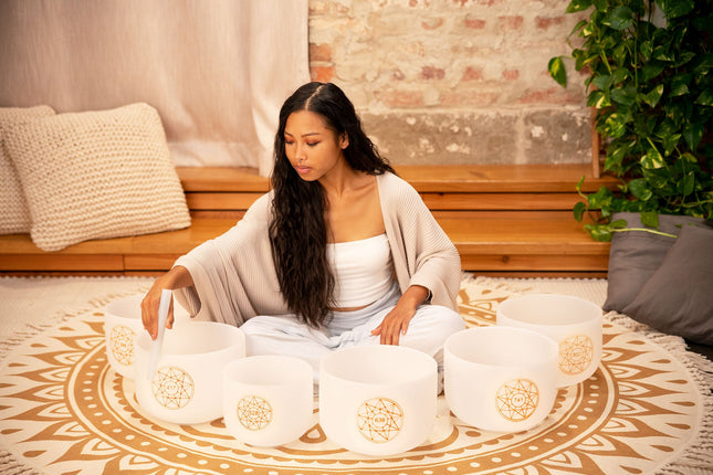 6-Piece Crystal Singing Bowl Chakra Set, Solfeggio