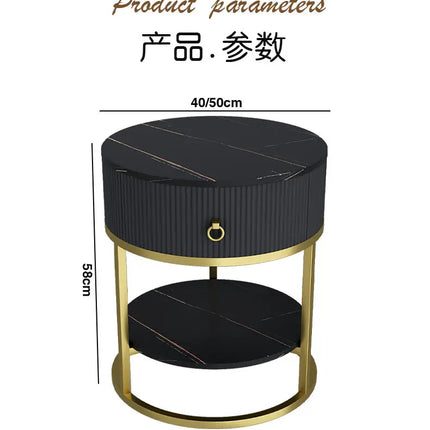 CelesteRound Modern Slate Nightstand – Minimalist Luxury Metal Side Table with Drawer for Bedroom & Living Elegance