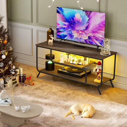 WhisperGlow Luxe TV Stand With Smart Power & Ambient LED Aura – Light Gray Serenity