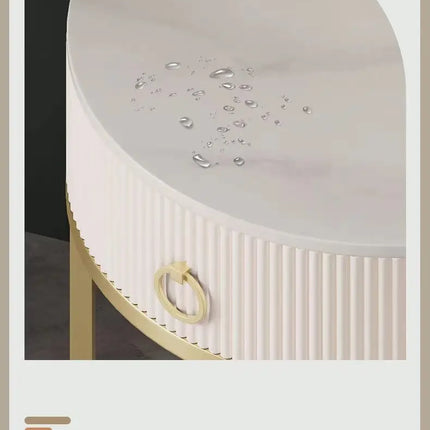 CelesteRound Modern Slate Nightstand – Minimalist Luxury Metal Side Table with Drawer for Bedroom & Living Elegance