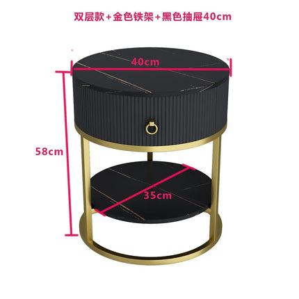 CelesteRound Modern Slate Nightstand – Minimalist Luxury Metal Side Table with Drawer for Bedroom & Living Elegance