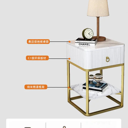 CelesteRound Modern Slate Nightstand – Minimalist Luxury Metal Side Table with Drawer for Bedroom & Living Elegance