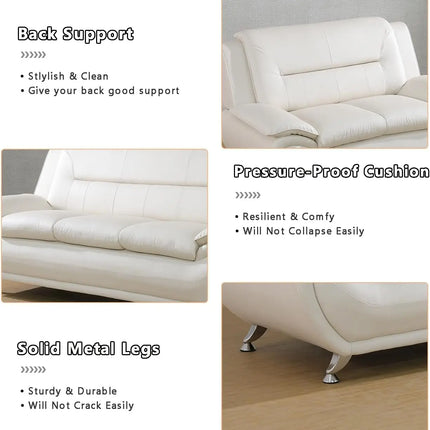 Elegant Compact Sofa for Small Spaces - Beautiful Seams, Long - Lasting Quality in White Faux Leather