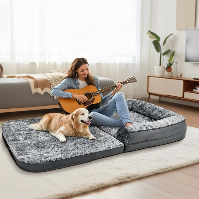 Foldable Human Dog Bed – 2-in-1 Calming Plush Sofa Lounge for Adults & Pets (Washable, Waterproof, Weighted Comfort)