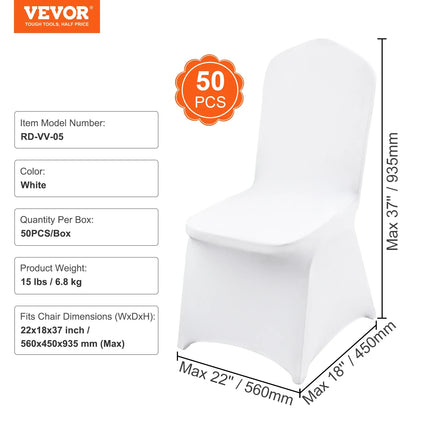 Vevor Universal Spandex Chair Covers — White Luxury Stretch Slipcovers for Weddings, Banquets & Fine Dining Events (12/30/50/100 Pcs)