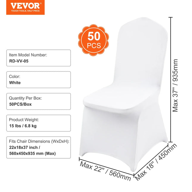 Vevor Universal Spandex Chair Covers — White Luxury Stretch Slipcovers for Weddings, Banquets & Fine Dining Events (12/30/50/100 Pcs)