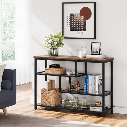 Console Table, 4-Tier Sofa Tables Narrow Entryway Table with Glass Shelf & Metal Frame, 39.4" Behind Couch Table for Living Room