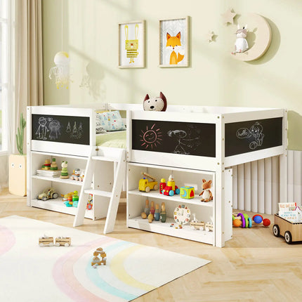 Homasis Twin Low Loft Bed With Ramp Ladder & Built-In Bookcases