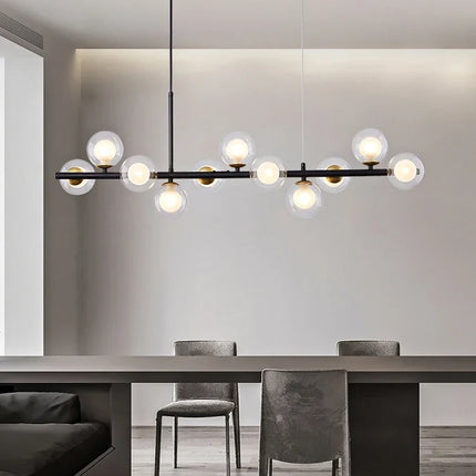 Modern Glass Ball Ceiling Chandelier | Elegant Golden Black Pendant Light For Dining Room, Kitchen Island & Living Spaces