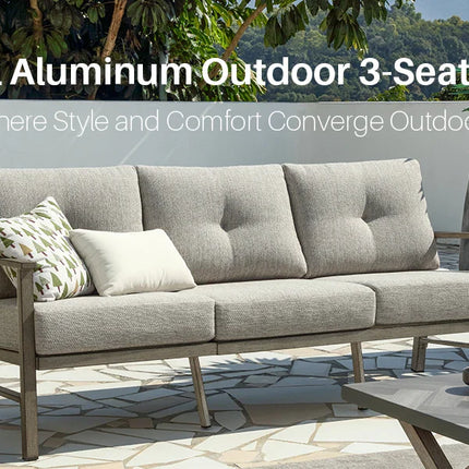 Seehill Limed Oak 3-Seater Outdoor Sectional Sofa – Modern Aluminum Patio Set for Garden, Lawn & Terrace Bliss