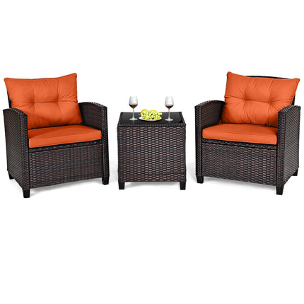3 PCS Patio Rattan Furniture Set Cushioned Conversation Set Sofa Orange