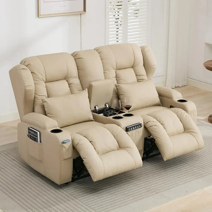 Savona65 Luxe Reclining RV 2-Seater with Center Console – Wall-Hugging Dual Recliner Sofa in Classic Beige