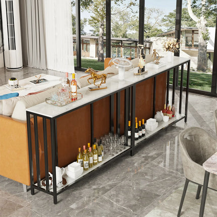 The House Of Bonney 47.2” Modern Sintered Stone Console Table – White Marble Entryway Table With Black Metal Base