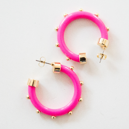 Mini Hoops- Hot Pink with Gold Balls