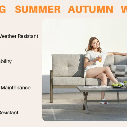 Seehill Limed Oak 3-Seater Outdoor Sectional Sofa – Modern Aluminum Patio Set for Garden, Lawn & Terrace Bliss