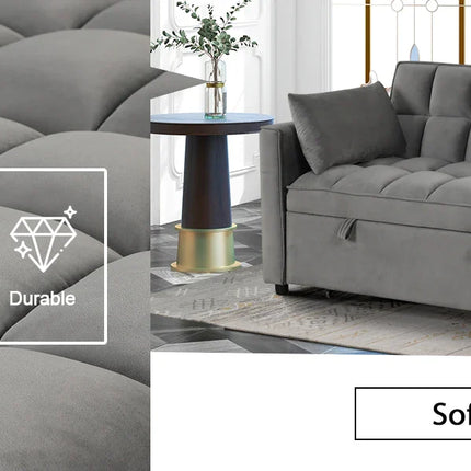 The House Of Bonney EBELLO 3-In-1 Velvet Convertible Sofa Bed – Modern Space-Saving Double Sleeper With Pillows