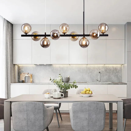 Modern Glass Ball Ceiling Chandelier | Elegant Golden Black Pendant Light For Dining Room, Kitchen Island & Living Spaces
