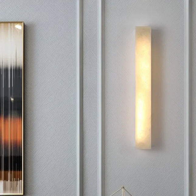 Sienna Verro Long Marble Wall Sconce — Modern Copper & Stone Accent Lighting for Hall, Living Room & Boutique Interiors