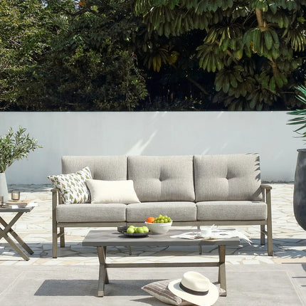 Seehill Limed Oak 3-Seater Outdoor Sectional Sofa – Modern Aluminum Patio Set for Garden, Lawn & Terrace Bliss