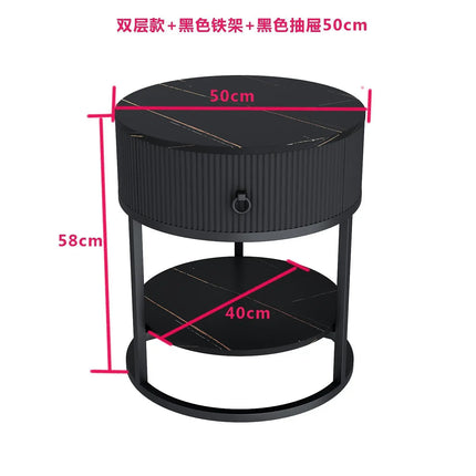 CelesteRound Modern Slate Nightstand – Minimalist Luxury Metal Side Table with Drawer for Bedroom & Living Elegance