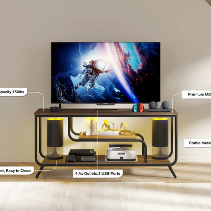 WhisperGlow Luxe TV Stand With Smart Power & Ambient LED Aura – Light Gray Serenity